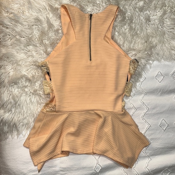 Material Girl | Peplum Zipper Back Side Cutout Lace Strap Sleeveless Tank Blouse - Picture 5 of 12